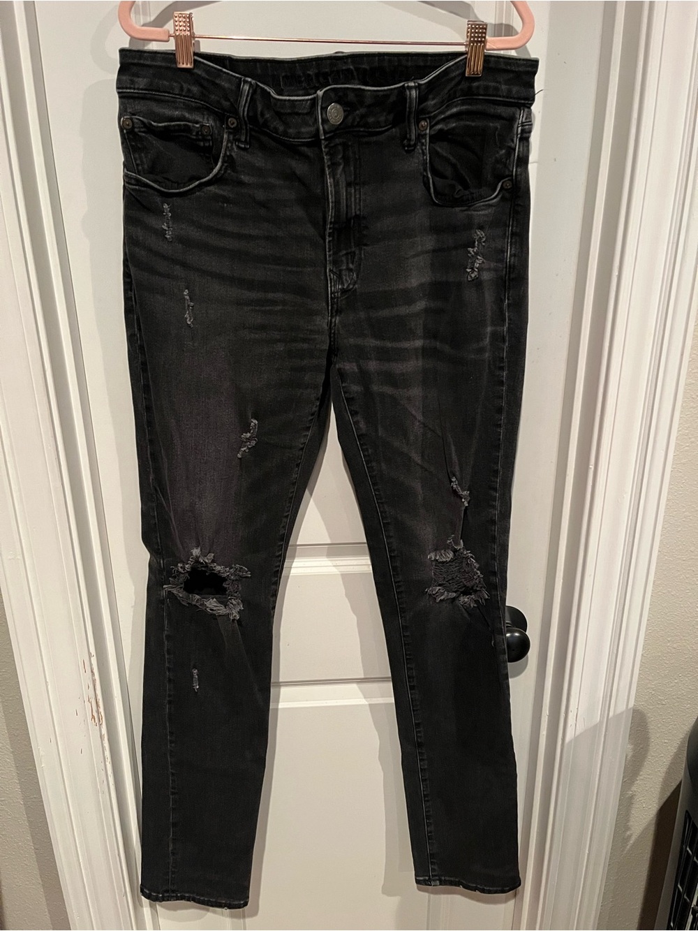 American Eagle Outfitters AirFlex+ Stretch Black Distressed Jeans size 36x36